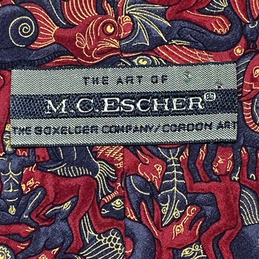 M.C. Escher Mosaic II Tie Mens Red Silk Italy Lithograph Art Print Vintage - Picture 5 of 8